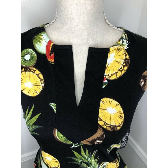 Women's New York & Co. X Small NWT Black Fruit Dress Side Pockets Stretch Cotton - Picture 2 of 8